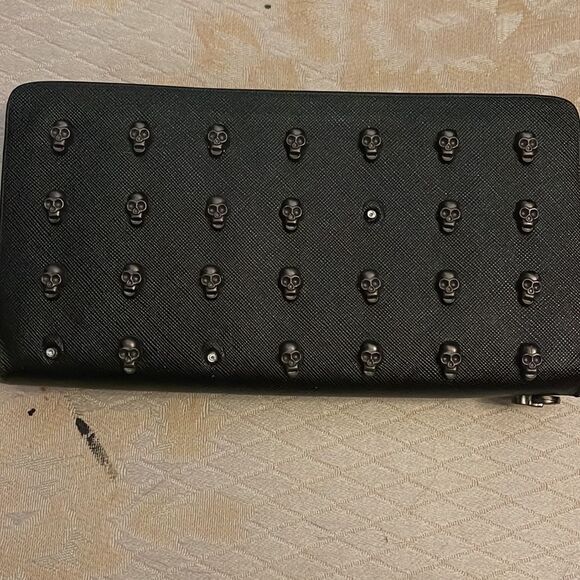 Dolls kill Thomas Wylde black leather skull long wallet guc - Picture 4 of 9